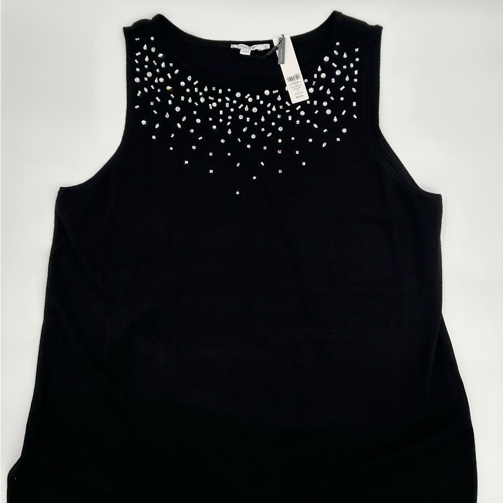 Chico's Elegant Black Travelers sweater Tank with Crystal Accents